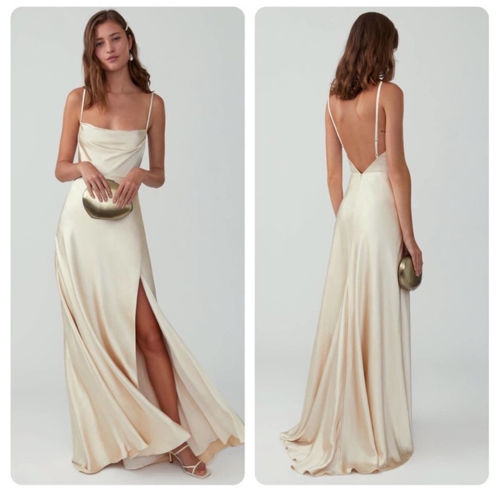 Fame and Partners Strappy Draped Gown Champagne Formal Prom Dress 6
